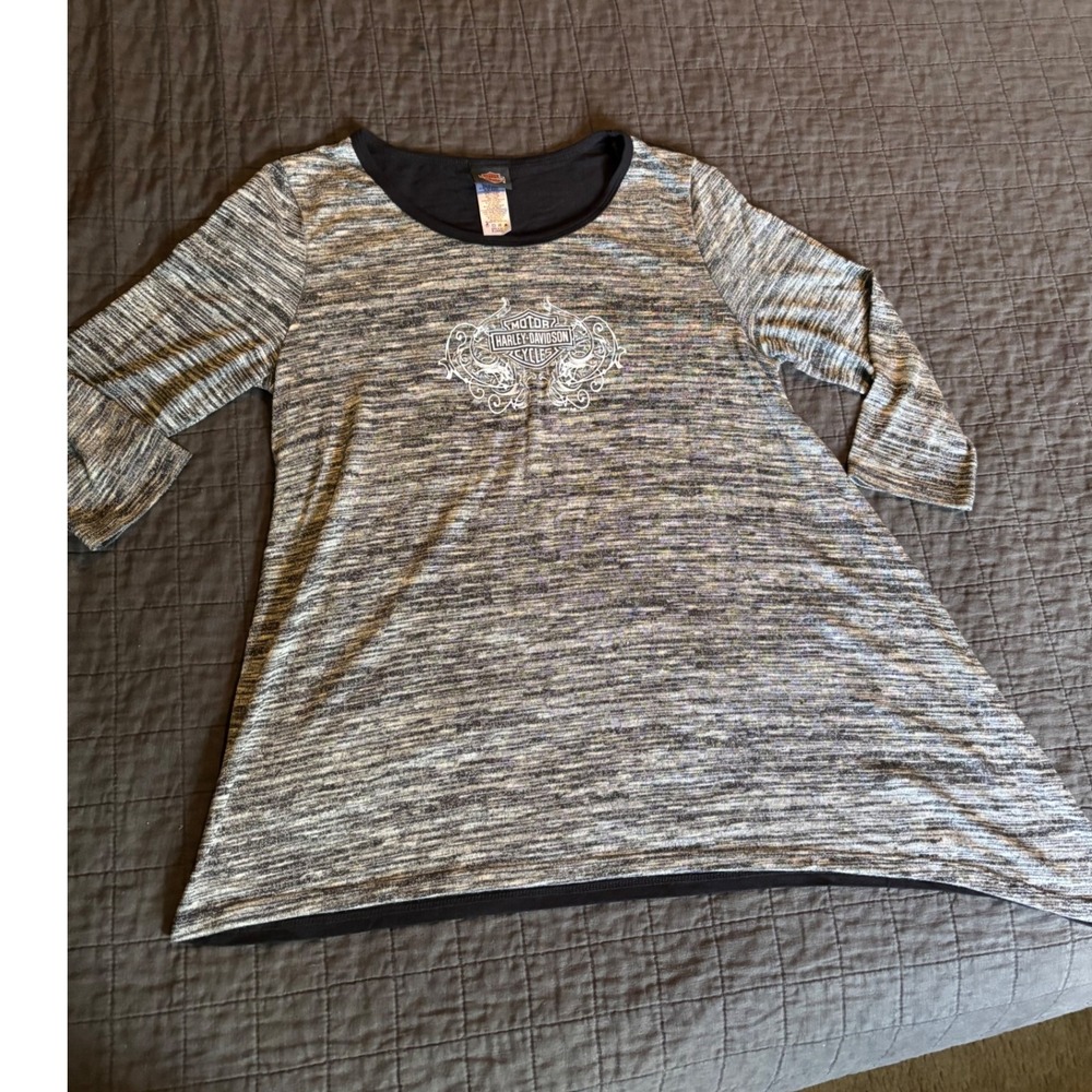 Harley Davidson Women's Tunic Top XL Gray Black 3/4‎ Sleeve Motorcycle